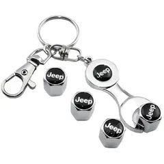 GENERICO - Set 4 Tapa Valvulas con Llavero para Jeep