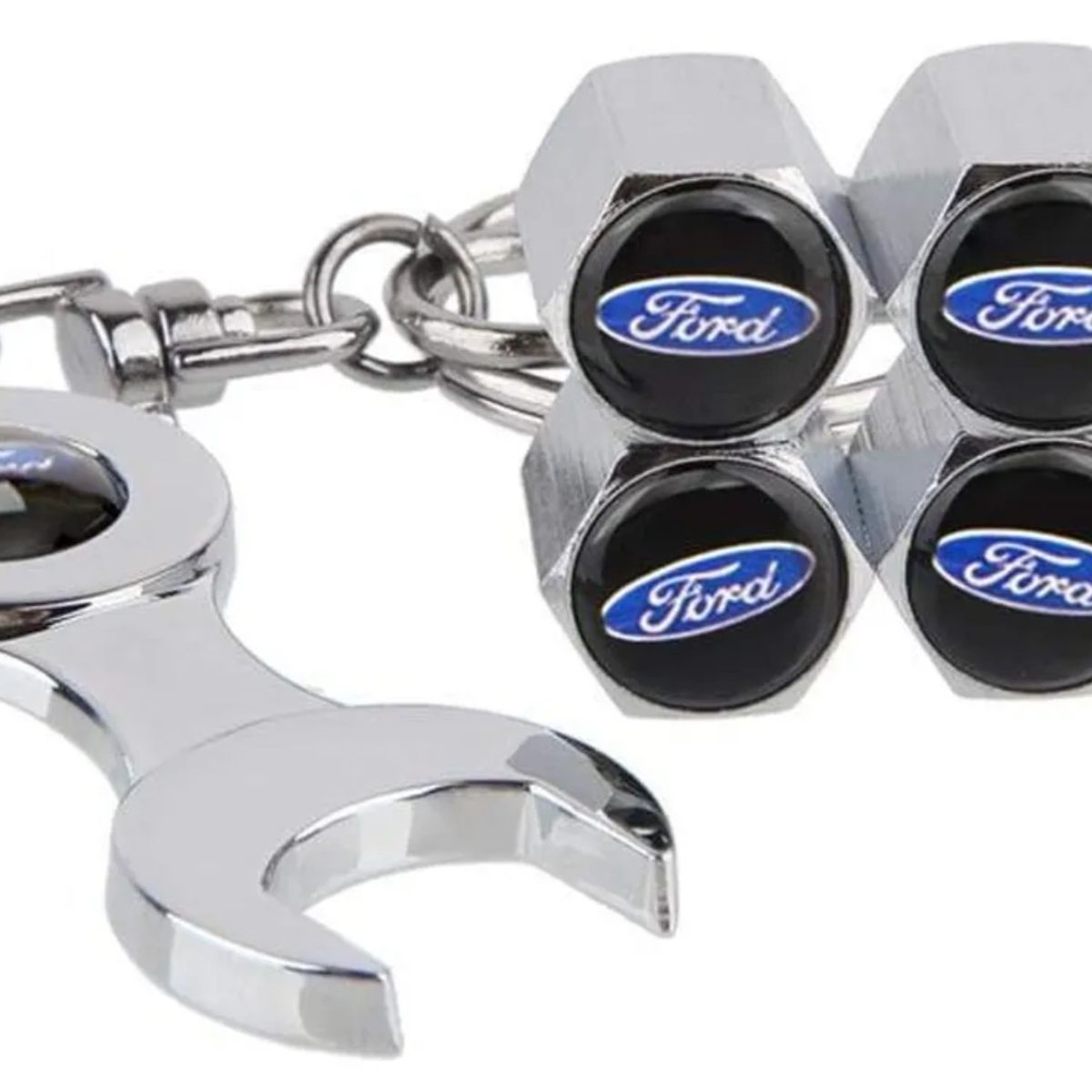 GENERICO - Set 4 Tapa Valvulas con Llavero para Ford