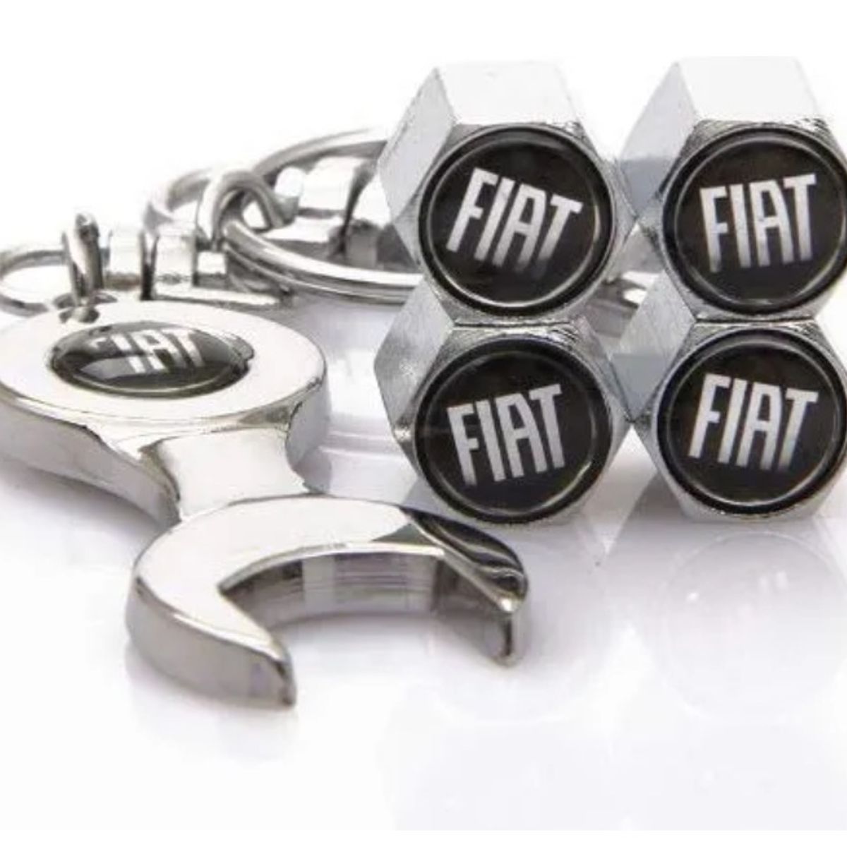 GENERICO - Set 4 Tapa Valvulas con Llavero para Fiat