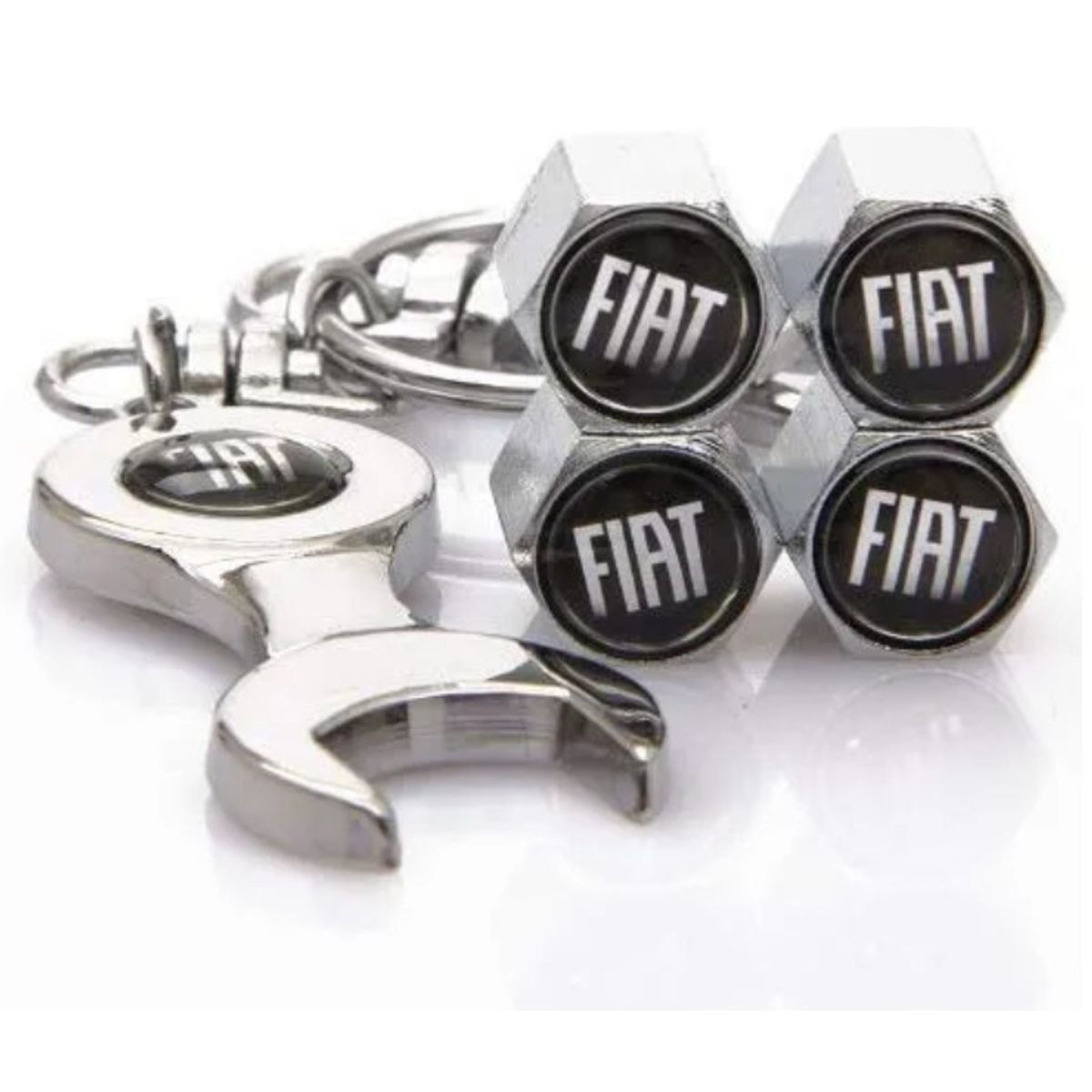 GENERICO - Set 4 Tapa Valvulas con Llavero para Fiat
