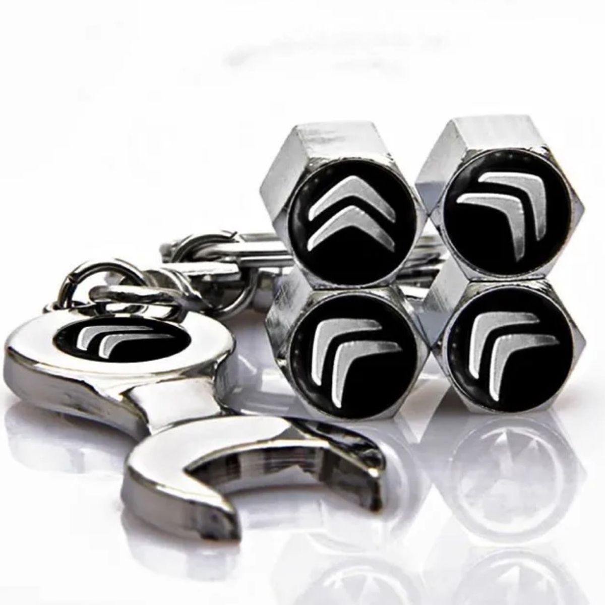 GENERICO - Set 4 Tapa Valvulas con Llavero para Citroen