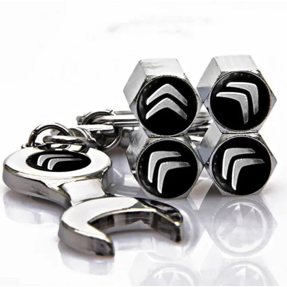 GENERICO - Set 4 Tapa Valvulas con Llavero para Citroen