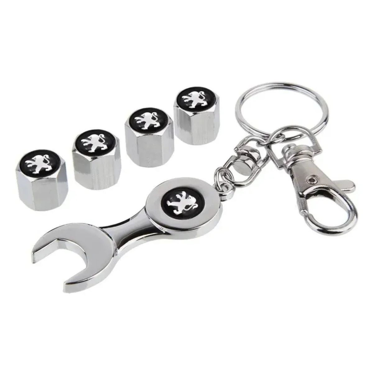 GENERICO - Set 4 Tapa Valvulas con Llavero para Peugeot