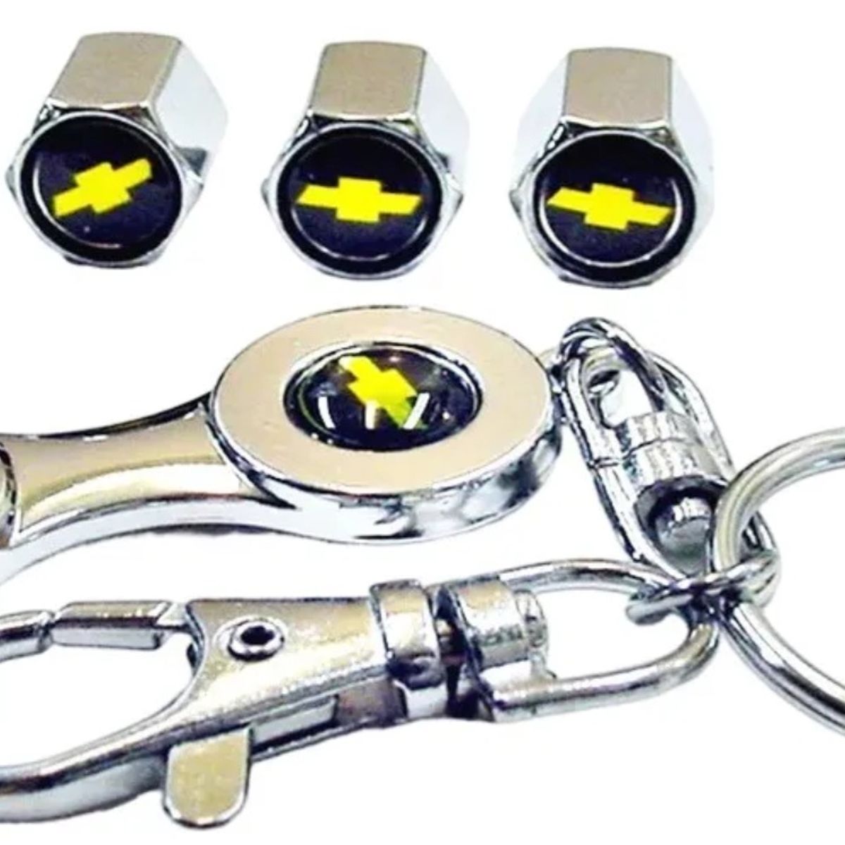 GENERICO - Set 4 Tapa Valvulas con Llavero para Chevrolet