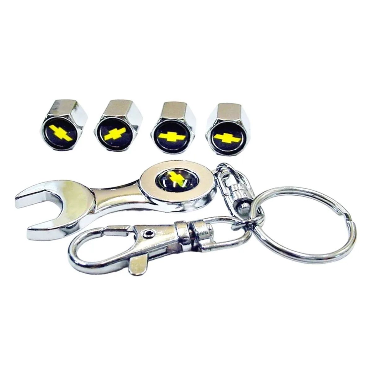 GENERICO - Set 4 Tapa Valvulas con Llavero para Chevrolet