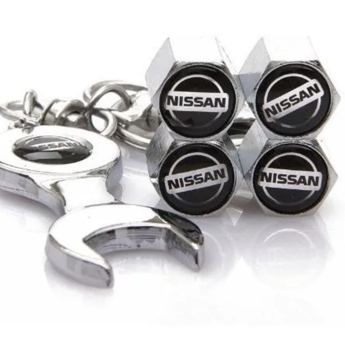 GENERICO - Set 4 Tapa Valvulas con Llavero para Nissan
