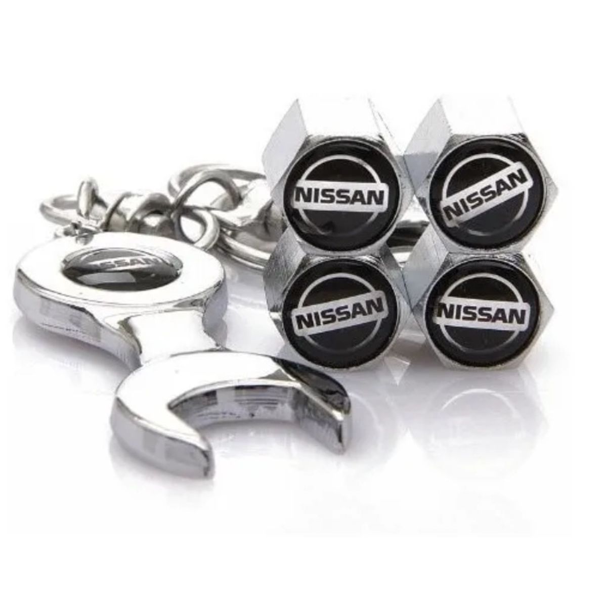 GENERICO - Set 4 Tapa Valvulas con Llavero para Nissan