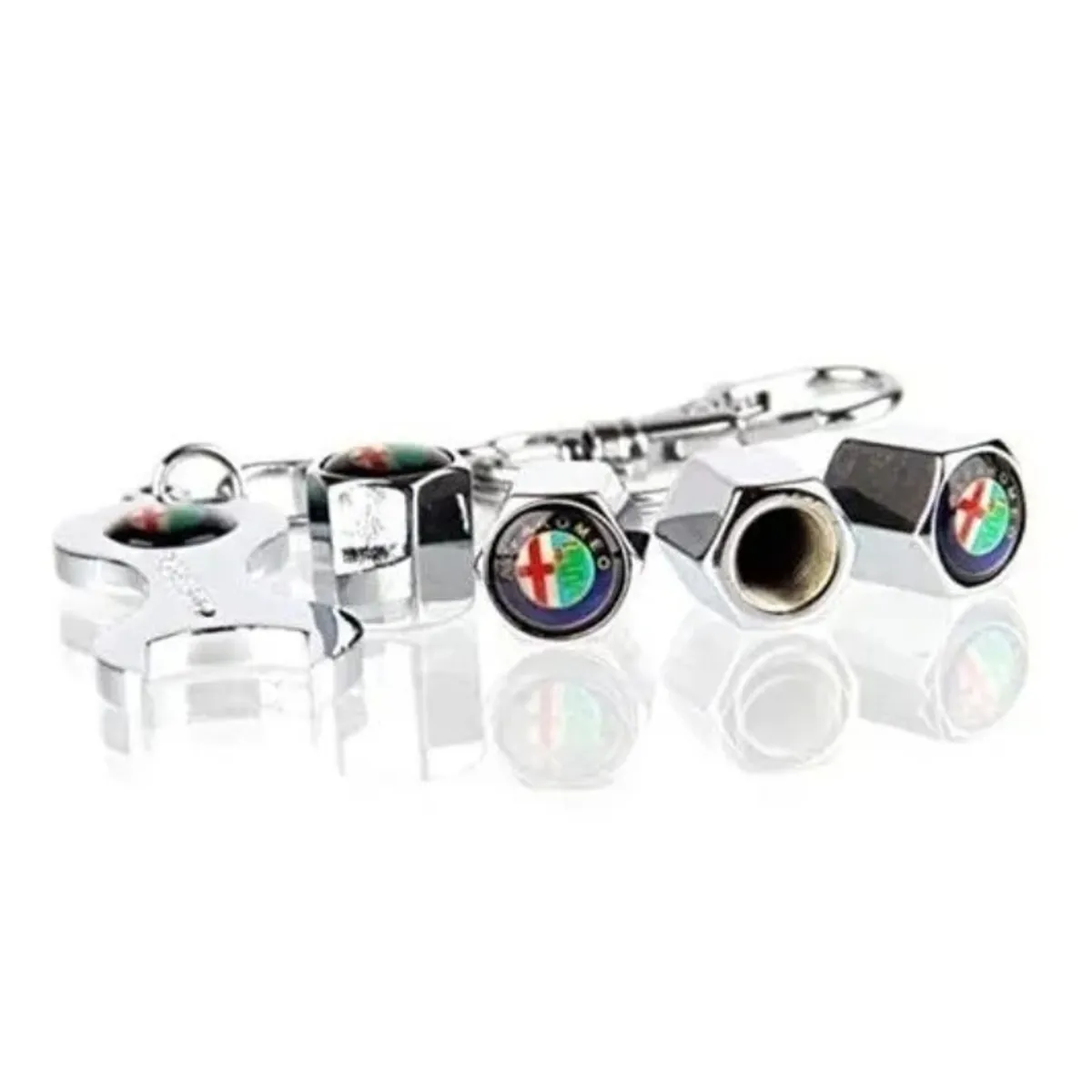 GENERICO - Set 4 Tapa Valvulas con Llavero para Alfa Romeo