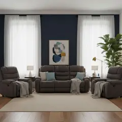 DANIELS - Living Reclinable Sofá 3 Cuerpos + 2 Bergers Reclinable Gris Verona