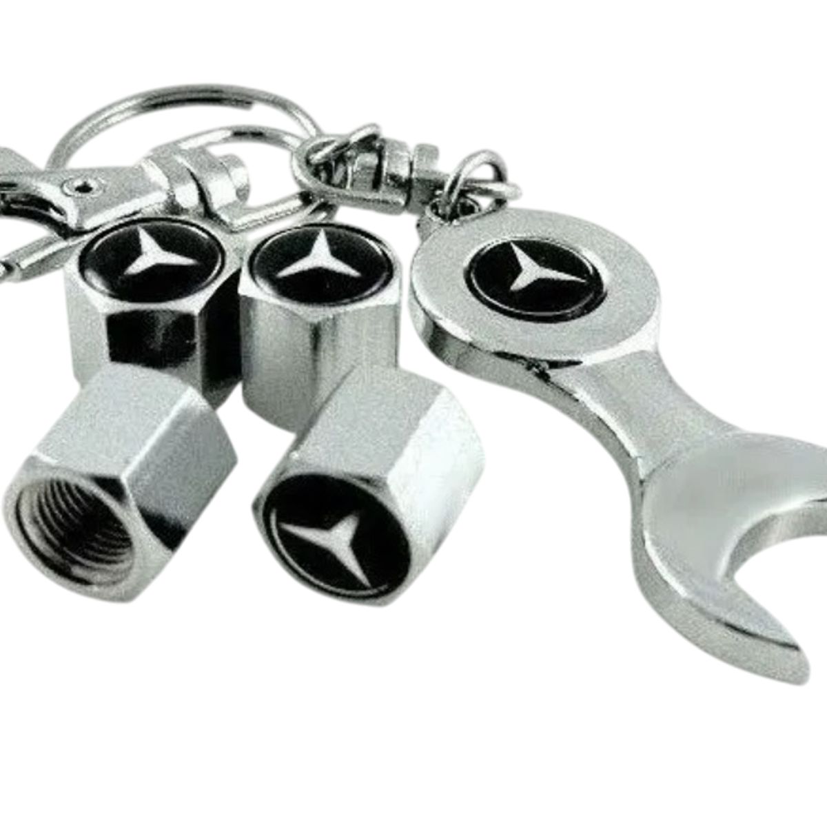 GENERICO - Set 4 Tapa Valvulas con Llavero para Mercedes Benz