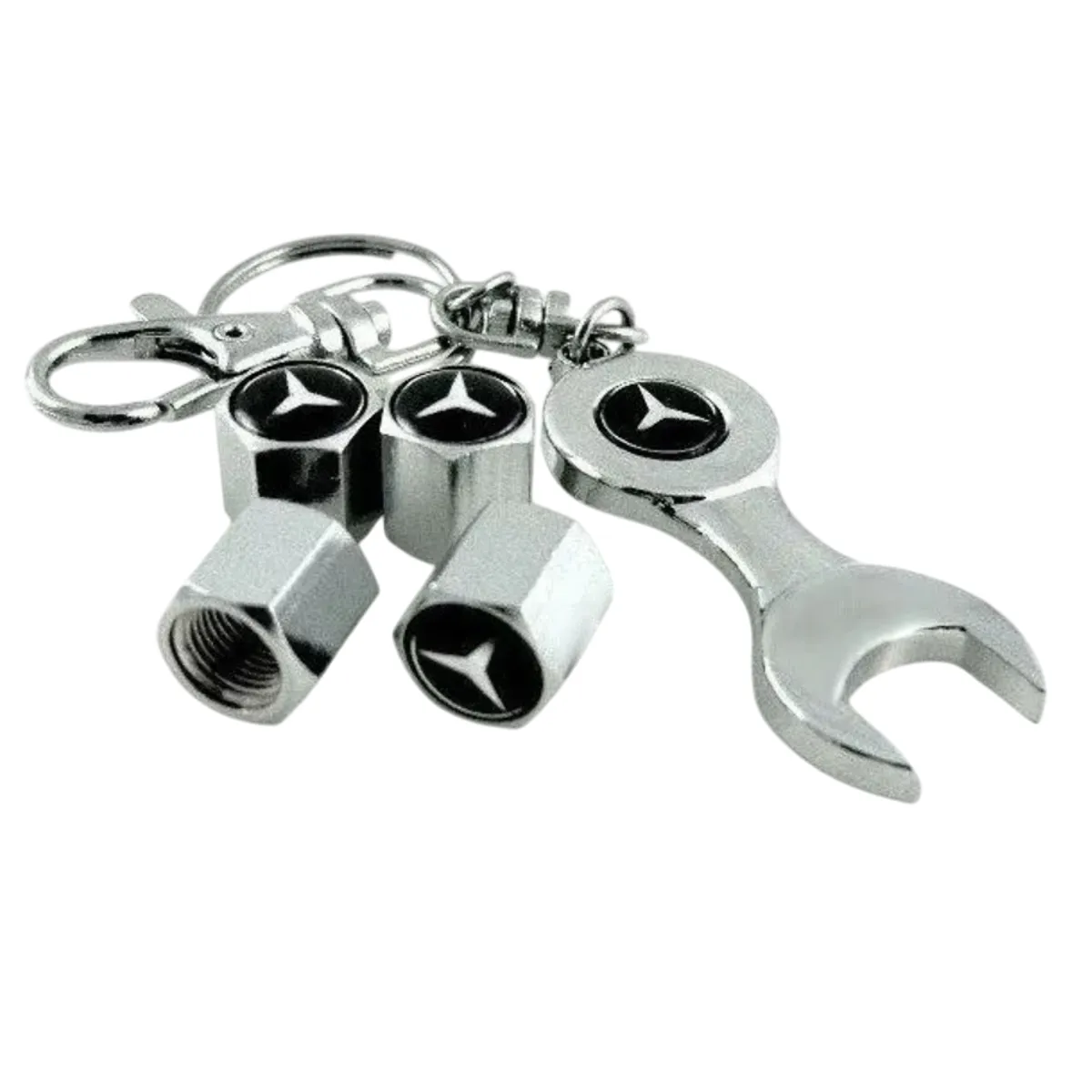GENERICO - Set 4 Tapa Valvulas con Llavero para Mercedes Benz