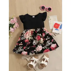 KIRAMA CLOTHING STORE - Vestido corto multicolor con flores y manga volant