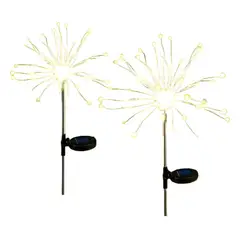 GENERICO - Pack X2 Luces Micro Led Solar Jardín Fuego Artificial Hadas Luces Amarillo Cálido