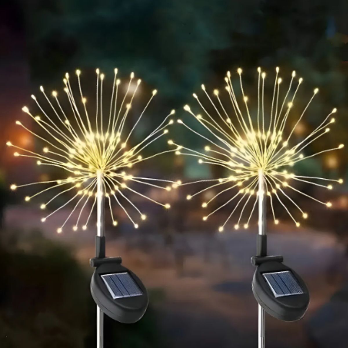 GENERICO - Pack X2 Luces Micro Led Solar Jardín Fuego Artificial Hadas Luces Amarillo Cálido