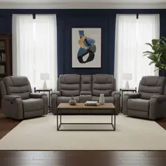 DANIELS - Living Reclinable Sofá 2 Cuerpos + 2 Bergers Reclinable Gris Verona