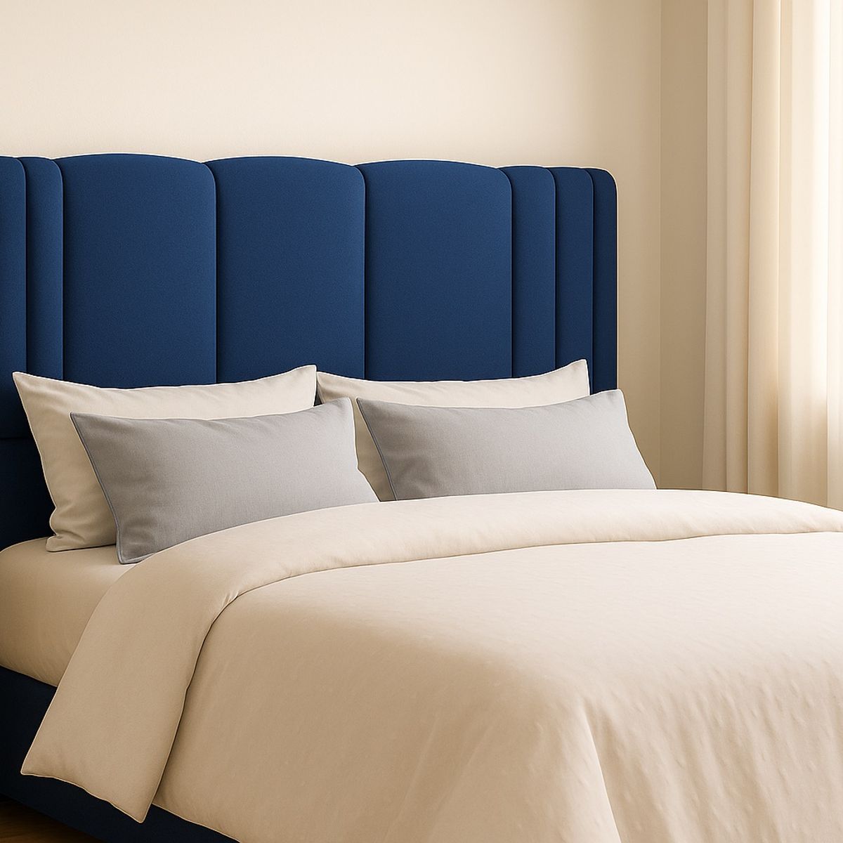 GENERICO - Respaldo De Cama 1.5 Plazas Milano Azul En Lino