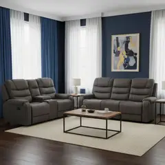 DANIELS - Living Reclinable Sofá 3 Cuerpos + Sofá 2 Cuerpos Gris Verona