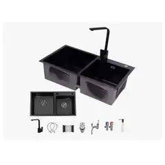 GENERICO - Lavaplato Doble Empotrado 80x45cm Negro