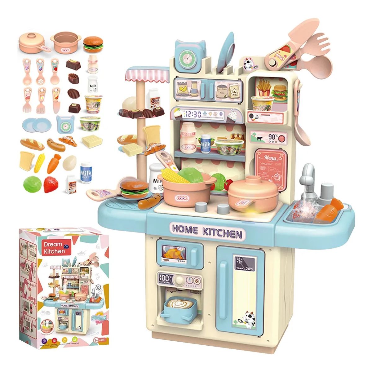 GENERICO - Cocina De Juguete 32pcs Juego De Niñas Niños Celeste