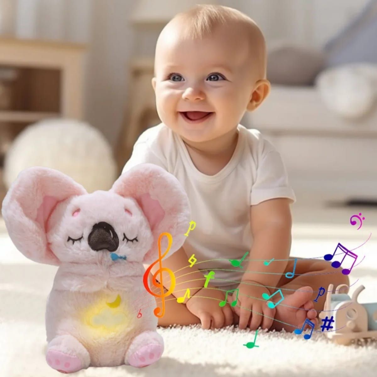 GENERICO - peluche koala que respira mueve orejas con luces y sonido