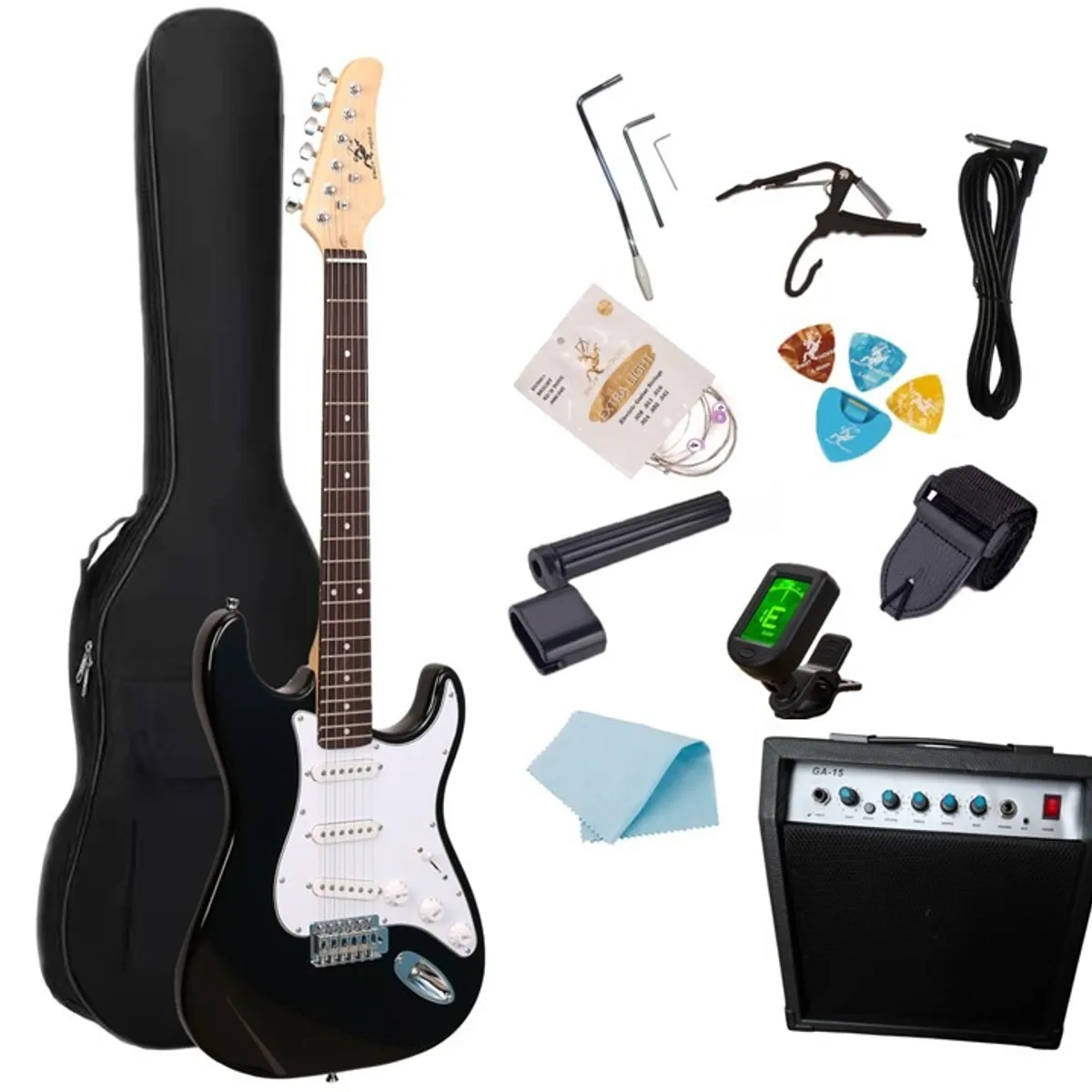 CHITINES - Pack Combo Guitarra Electrica Con Amplificador Y Accesorios - Color Negro