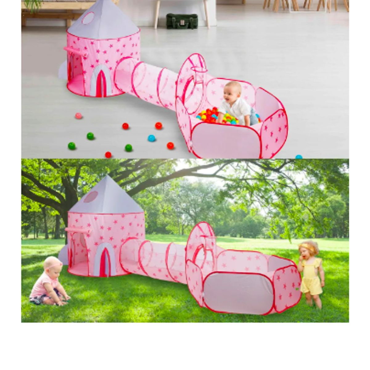 GENERICO - 3 En 1 Tent Con Tunnel Tent Juguete Plegable Infantil Niños Rosa