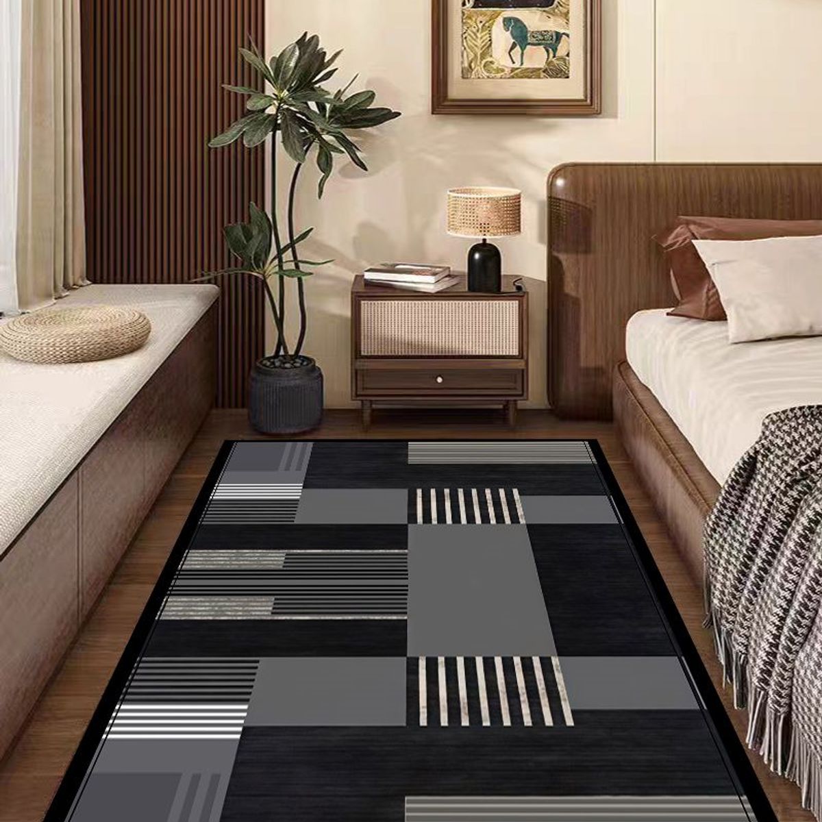 GENERICO - ALFOMBRA PASILLERA 60X180 CM TETRIS NEGRO WM