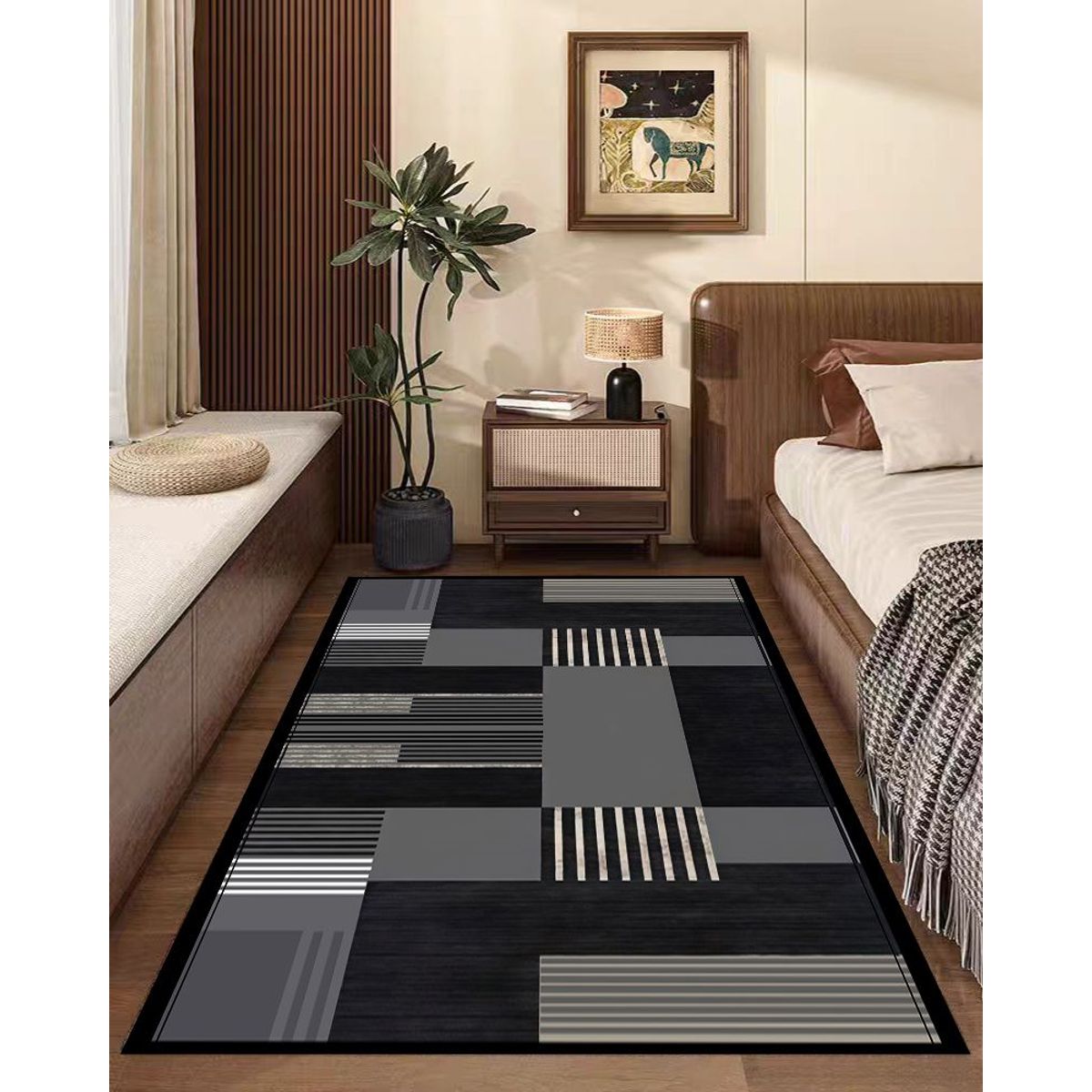 GENERICO - ALFOMBRA PASILLERA 60X180 CM TETRIS NEGRO WM