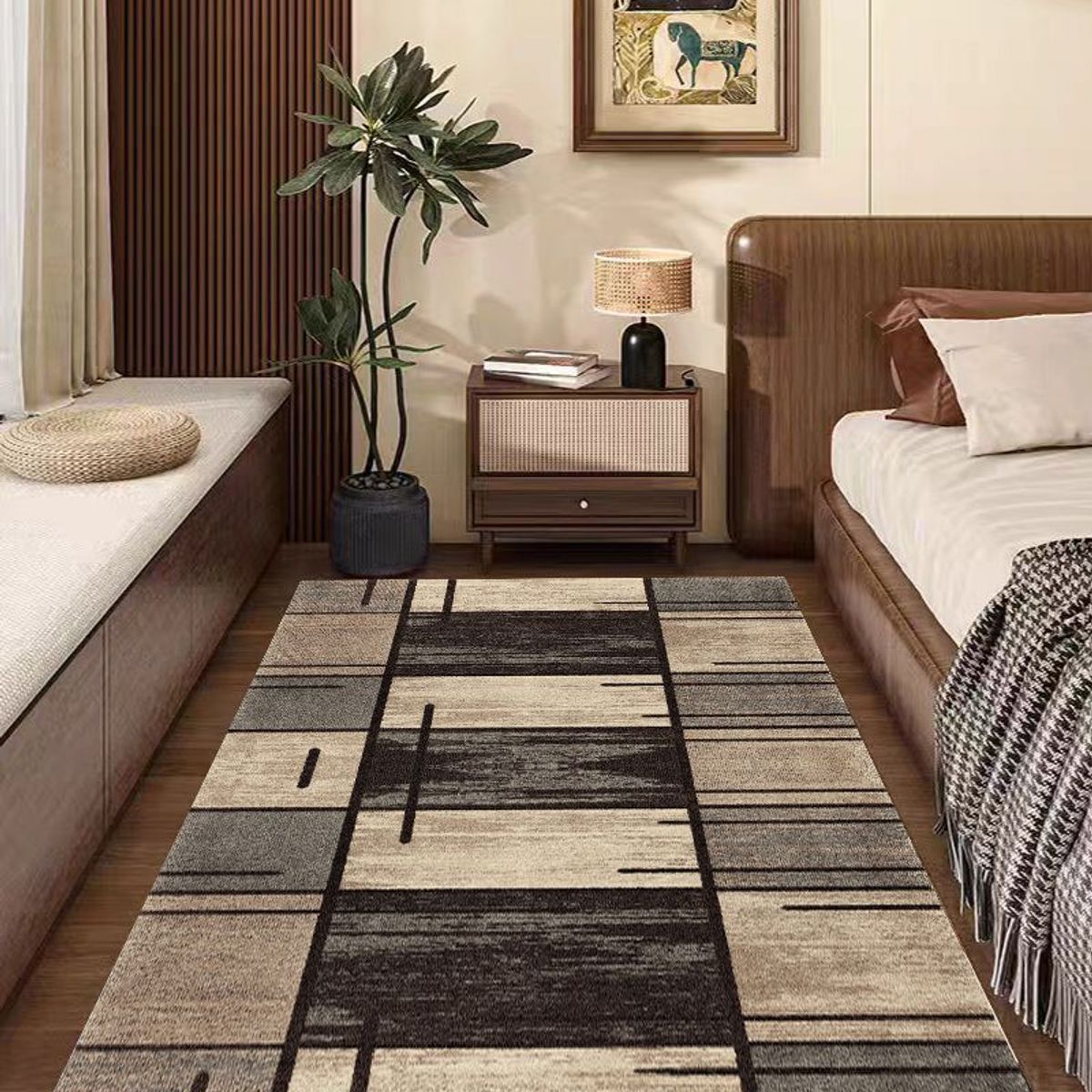 GENERICO - ALFOMBRA PASILLERA 60X180 CM CUADRO MARRON WM
