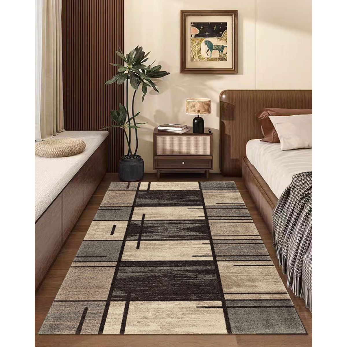 GENERICO - ALFOMBRA PASILLERA 60X180 CM CUADRO MARRON WM