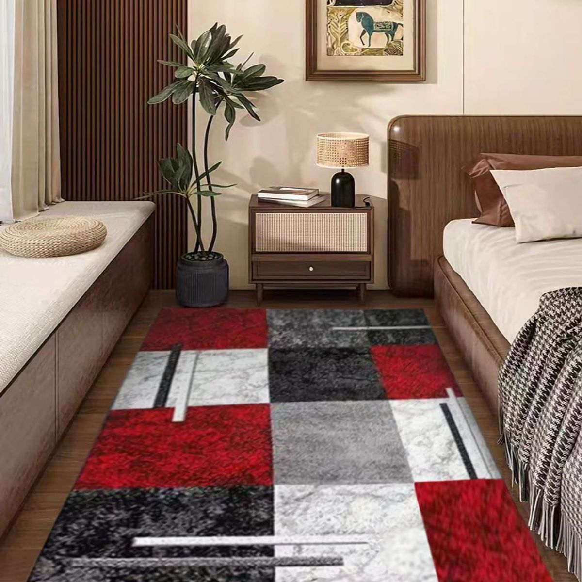 GENERICO - ALFOMBRA PASILLERA 60X180 CM CUADRO ROJO WM