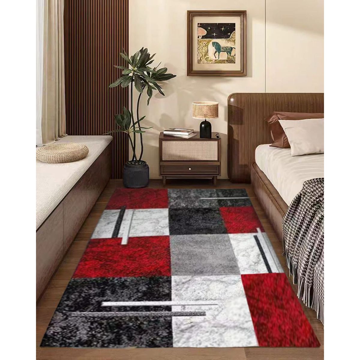 GENERICO - ALFOMBRA PASILLERA 60X180 CM CUADRO ROJO WM