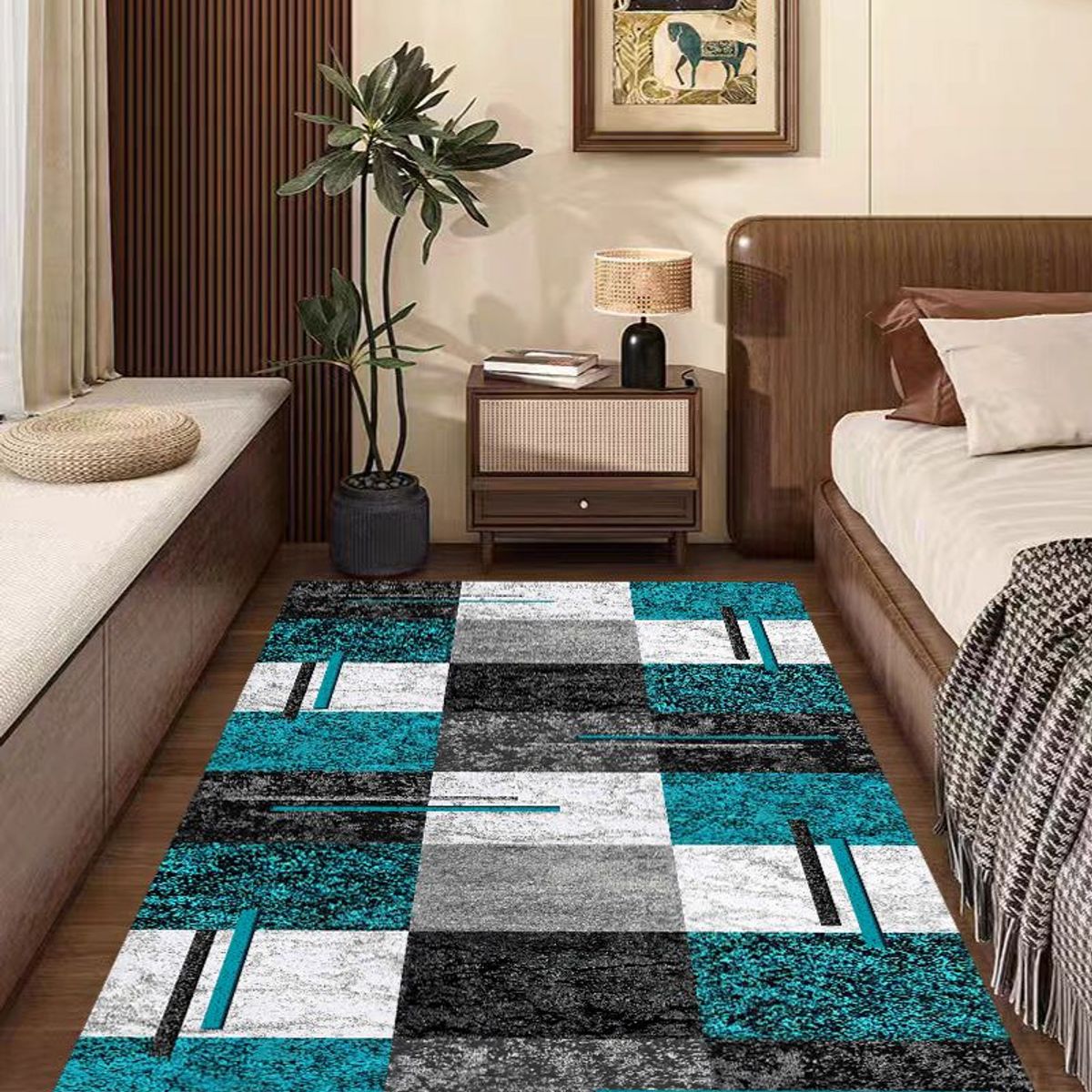 GENERICO - ALFOMBRA PASILLERA 60X180 CM CUADRO TURQUESA WM