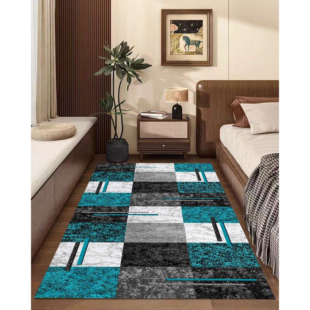 GENERICO - ALFOMBRA PASILLERA 60X180 CM CUADRO TURQUESA WM