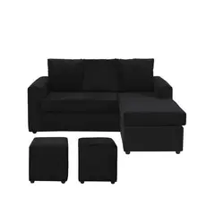 GENERICO - Sofa Seccional L 3 Cuerpos + 2 Puff Negro