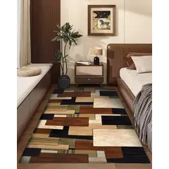 GENERICO - ALFOMBRA DE PASILLO 60X180 CM TETRIS MARRON MODERNO ELEGANTE DECORATIVO WM