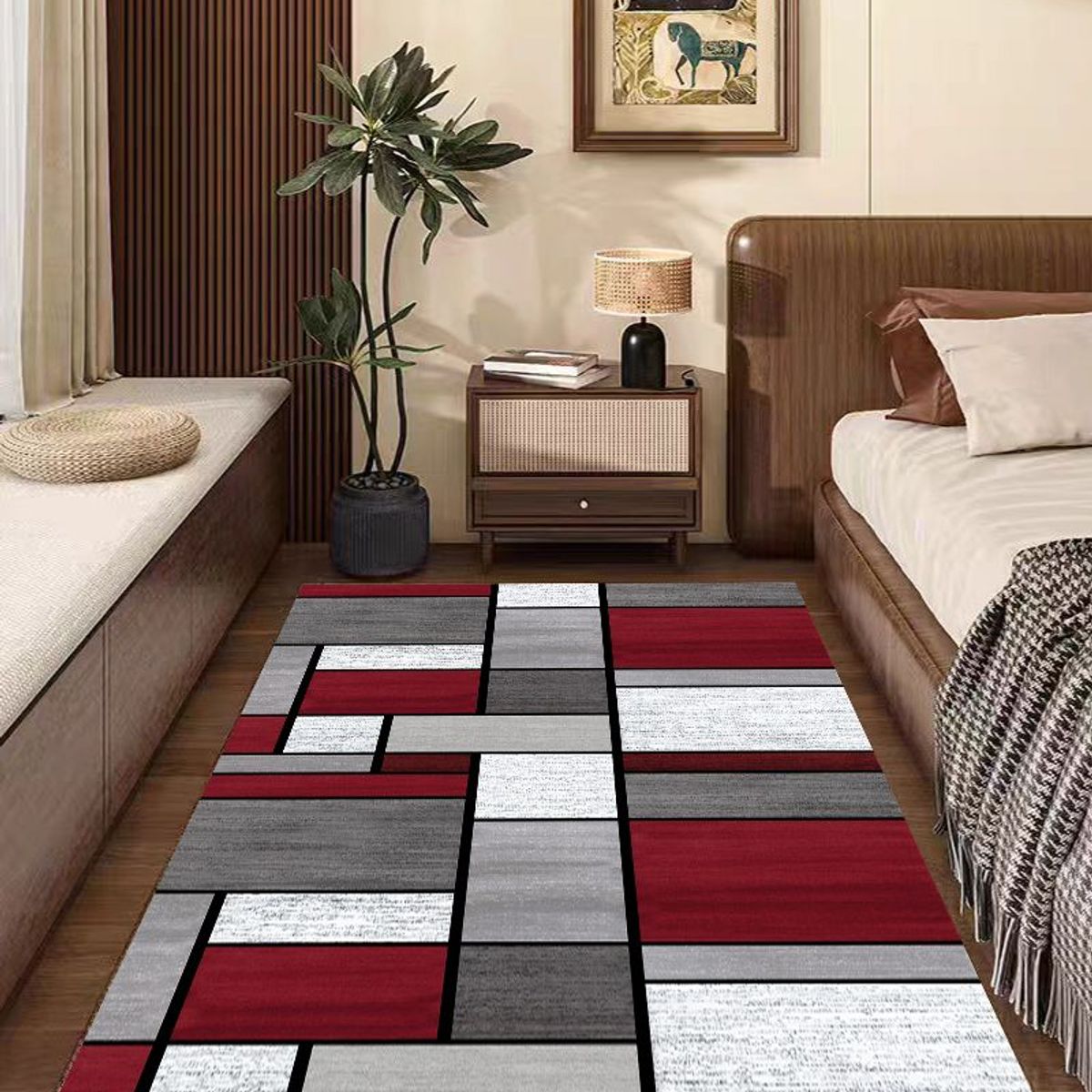 GENERICO - ALFOMBRA DE PASILLO 60X180 CM CUADRO BURDEO ELEGANTE DECORATIVO WM