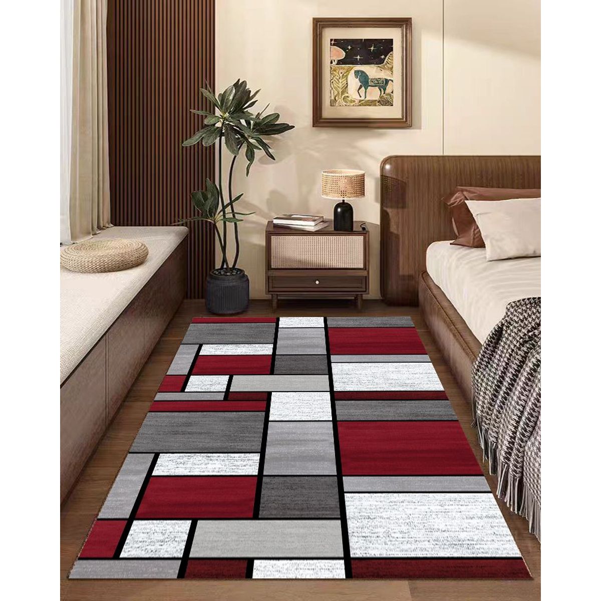 GENERICO - ALFOMBRA DE PASILLO 60X180 CM CUADRO BURDEO ELEGANTE DECORATIVO WM
