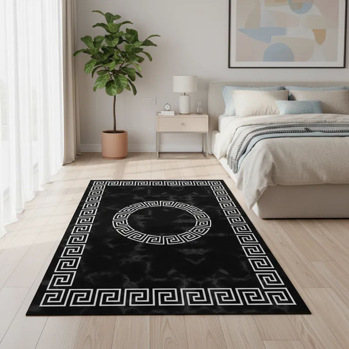 GENERICO - ALFOMBRA DE PASILLO 180X60 CM NEGRO GRIEGO MODERNA ELEGANTE DECORATIVA WM