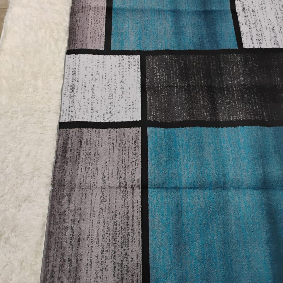 GENERICO - ALFOMBRA DE PASILLO 180X60 CM CUADRO AZUL MODERNA ELEGANTE DECORATIVA WM