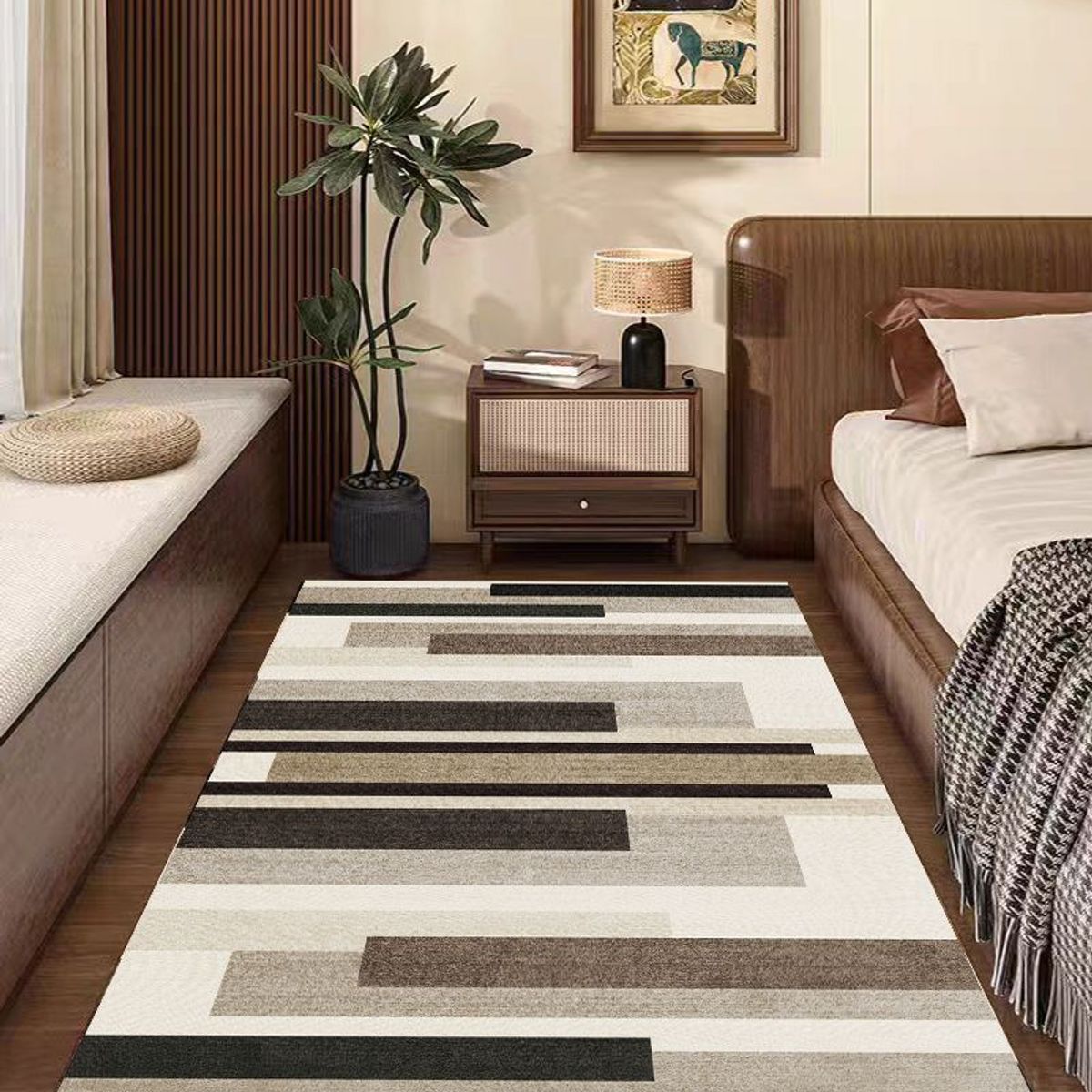 GENERICO - ALFOMBRA DE PASILLO 180X60 CM TETRIS MARRON CLARO MODERNA ELEGANTE DECORATIVA WM