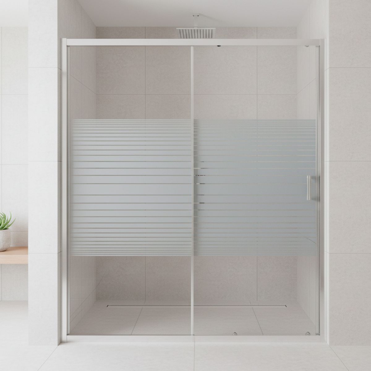 JOYTEK - Mampara Ajustable de Ducha Strava 160-180 cm Líneas Blancas