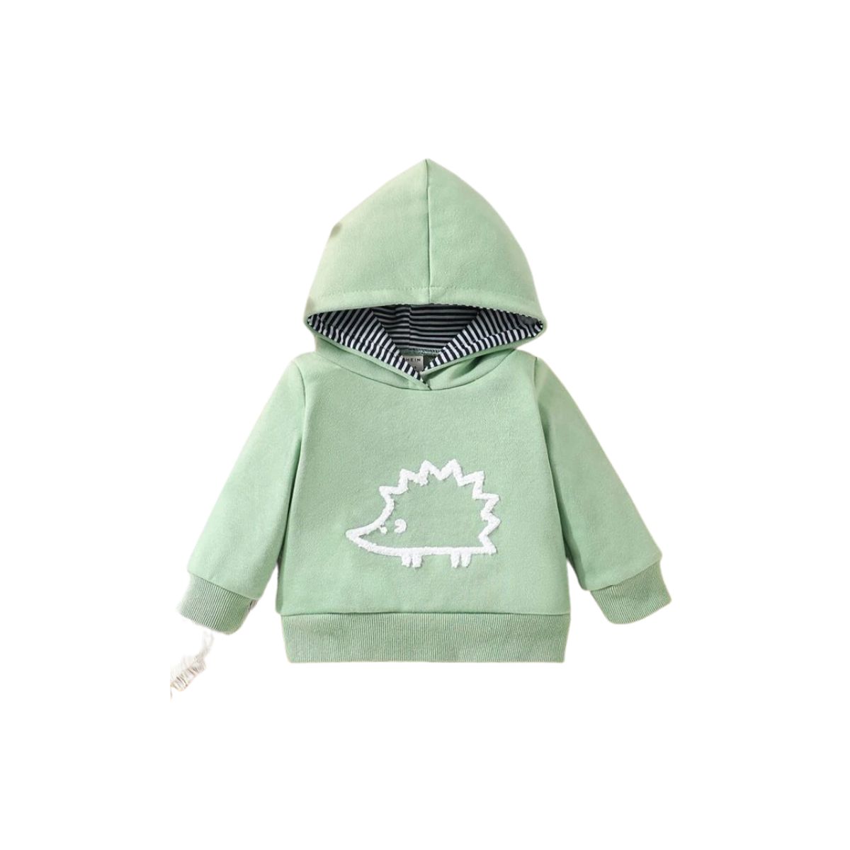 KIRAMA CLOTHING STORE - Hoodie verde con erizo blanco y capucha rayada para chicos