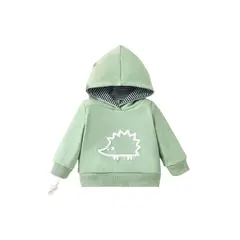 KIRAMA CLOTHING STORE - Hoodie verde con erizo blanco y capucha rayada para chicos