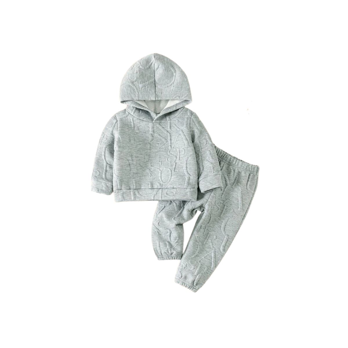 KIRAMA CLOTHING STORE - Set gris con capucha y pantalón deportivo en relieve para chicos