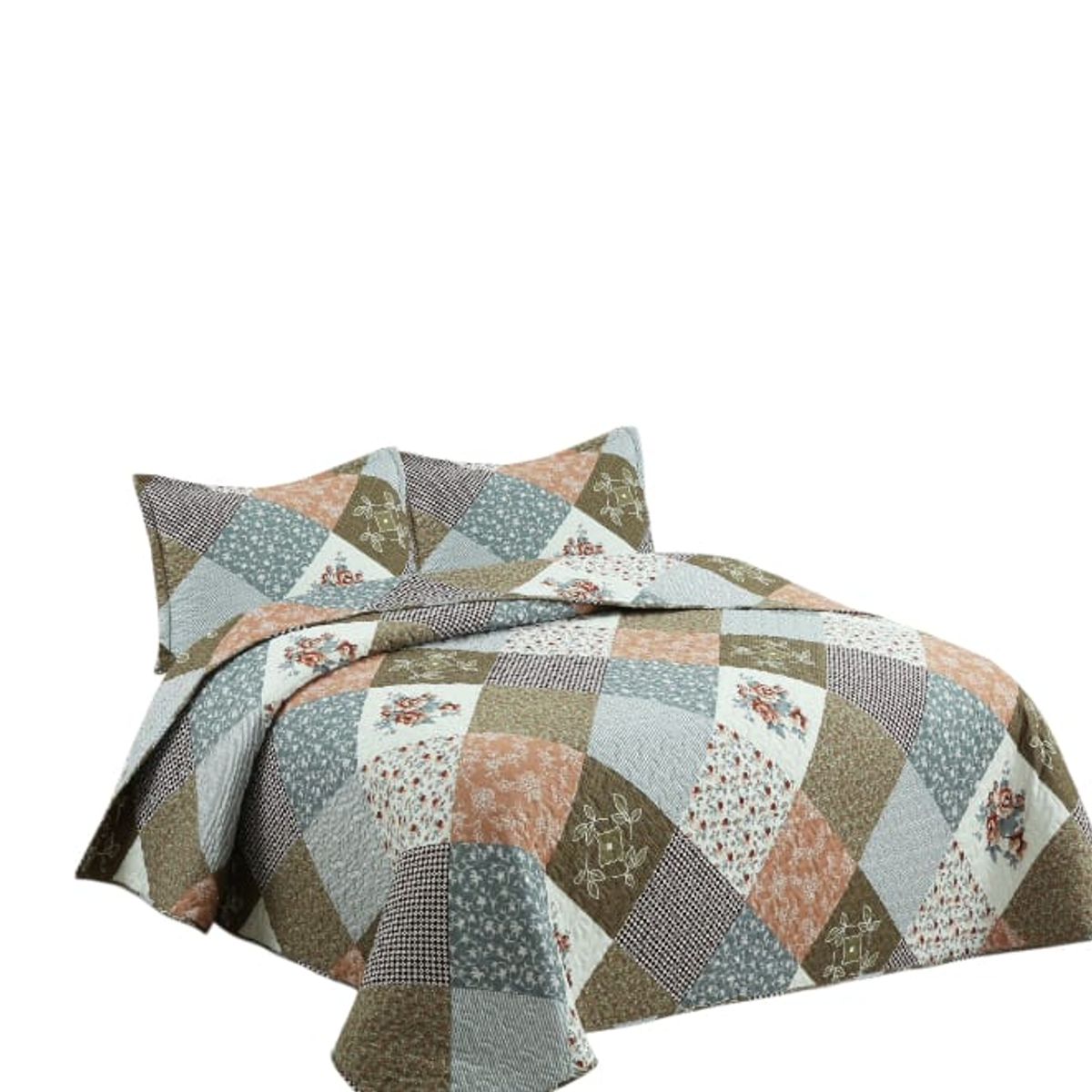 GENERICO - Cubrecama Quilt 2 plazas Cuadrille