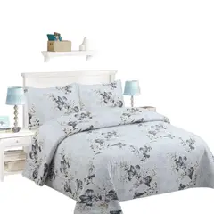 GENERICO - Cubrecama Quilt King Cuadrille Blanco Flor