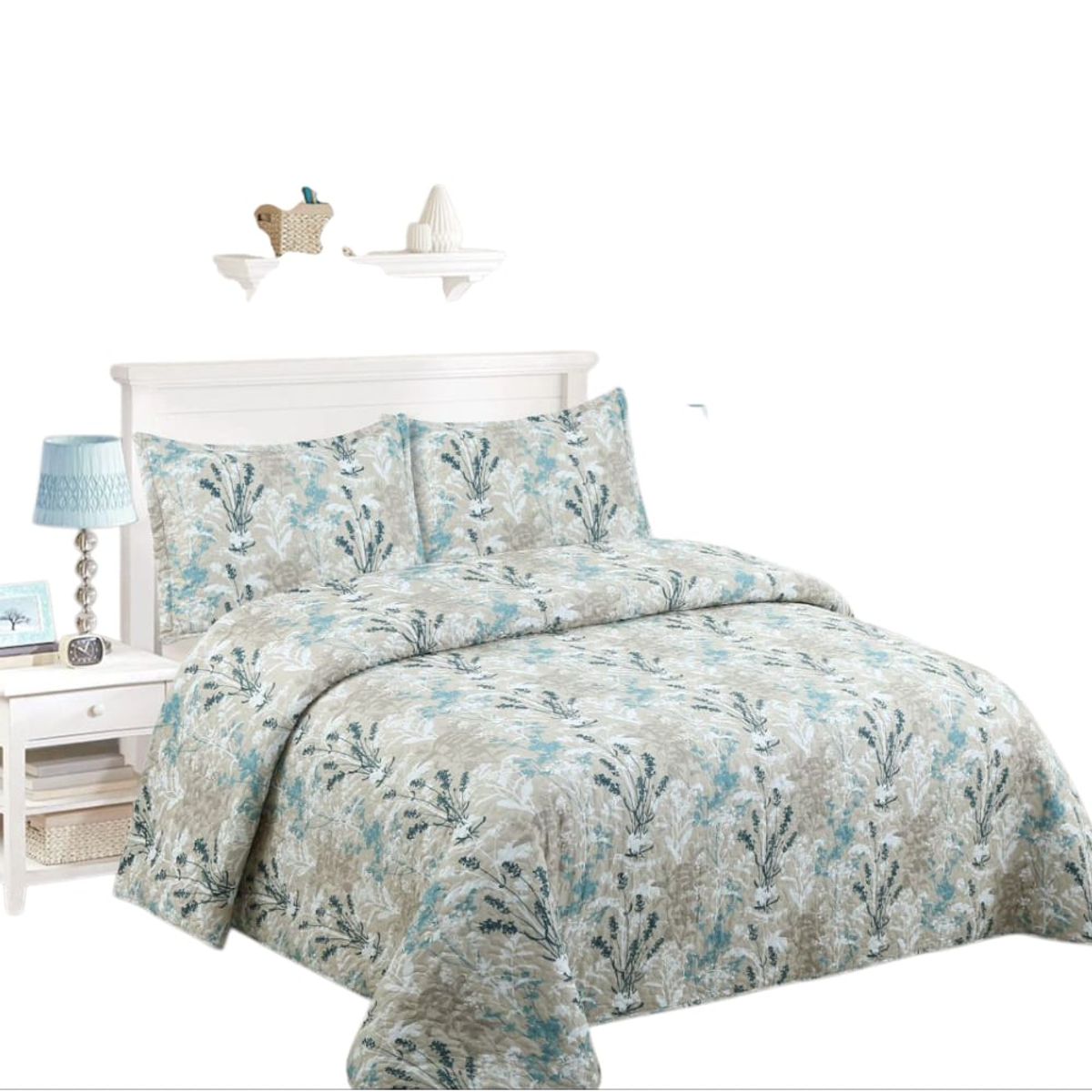 GENERICO - Cubrecama Quilt King Beige Flor