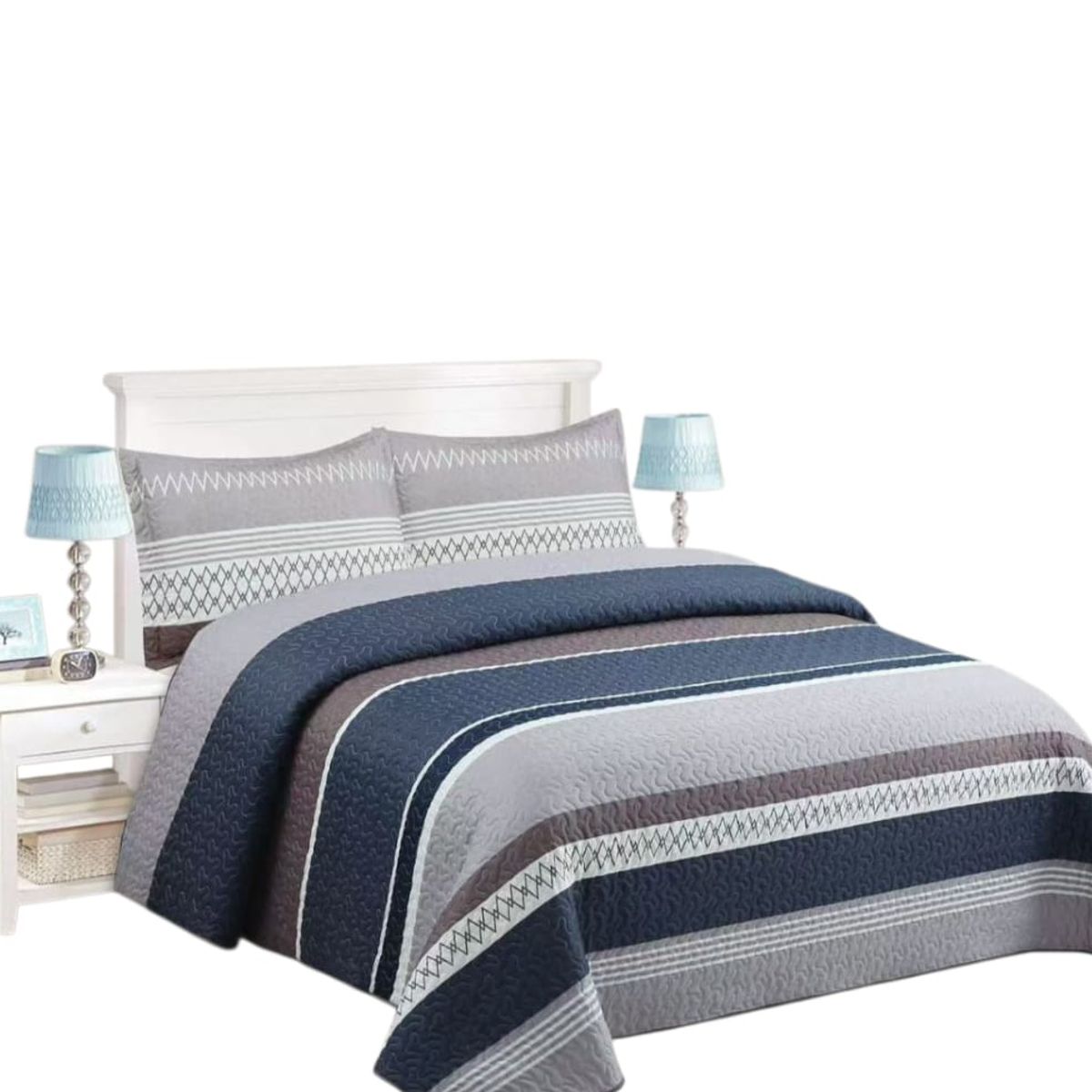 GENERICO - Cubrecama Quilt King Azul Oscuro