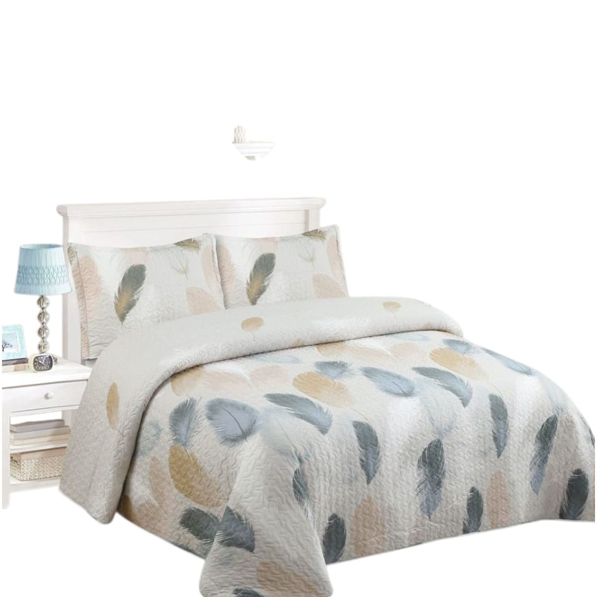 GENERICO - Cubrecama Quilt King Beige Plumas